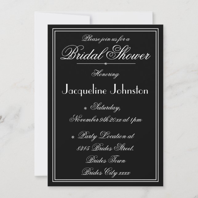 Invitation Simple Élégant Mariage Noir & Blanc Script (Devant)