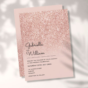 Invitation Simple Élégant Mariage Paillettes Or Rose