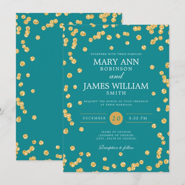 Invitation Simple Elégant Mariage Parties scintillant Or Conf (Devant / Derrière)
