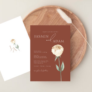 Invitation Simple Élégant Mariage Terre Cuite Rose Gold Flora