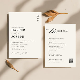 Invitation Simple Élégant Mariage Tout En Un Code QR Noir