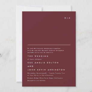 Invitation Simple Elegant Monogram Maroon Burgundy Mariage