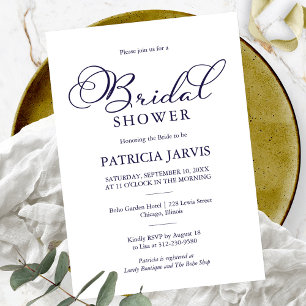 Invitation Simple Elegant Navy Fête des mariées de script ble