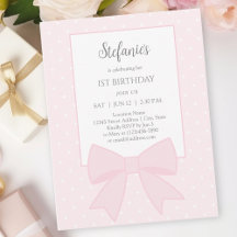 Simple Élégant Nœud Rose Pâle Douce 1er Anniversai