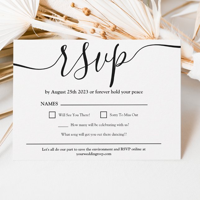 Invitation Simple élégant noir blanc mariage rsvp (Simple elegant black white wedding rsvp invitation)