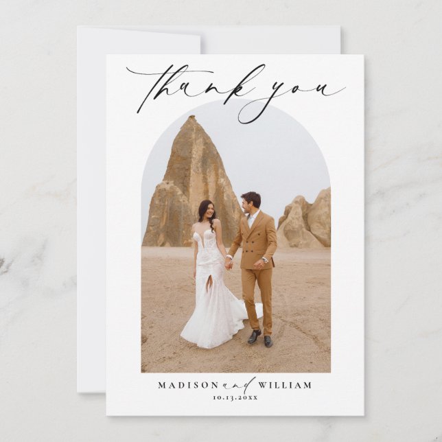 Invitation Simple Elegant noir et blanc Mariage photo Merci (Devant)