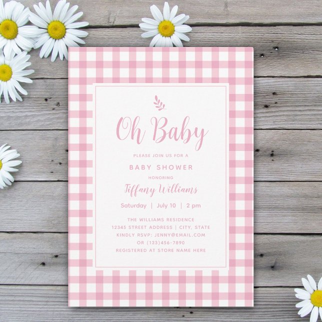 Invitation Simple Élégant Oh Baby Pink En vichy Baby shower (Créateur téléchargé)