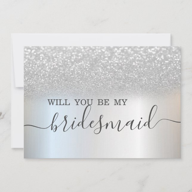 Invitation Simple Elegant Parties scintillant Argent Bokeh Br (Devant)