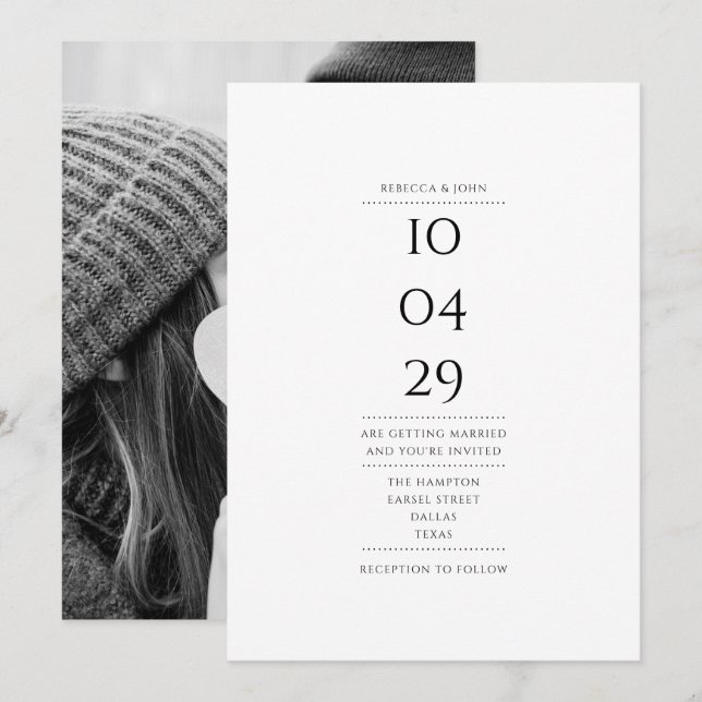 Invitation Simple Élégant Photo de Date Spéciale Mariage (Devant / Derrière)