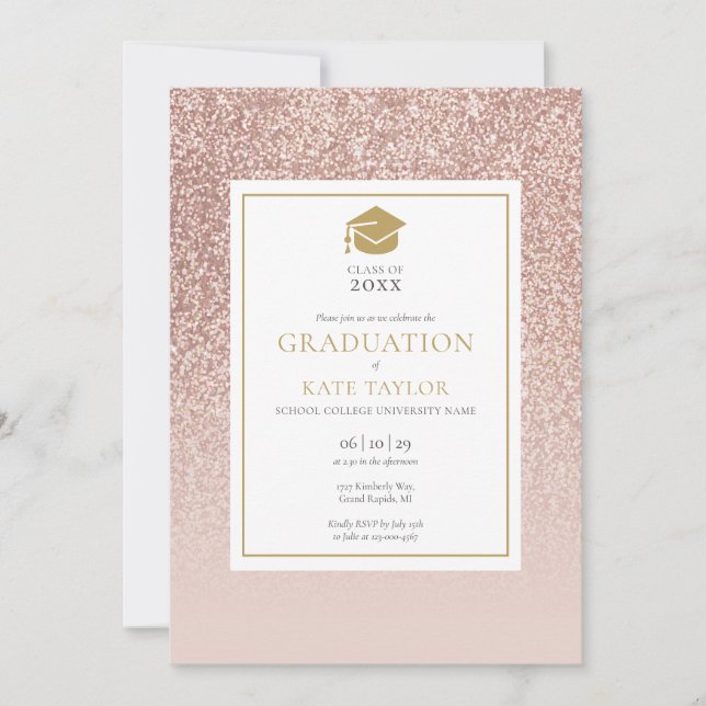 Invitation Simple Elegant Photo Graduation Rose Gold Parties  (Devant)