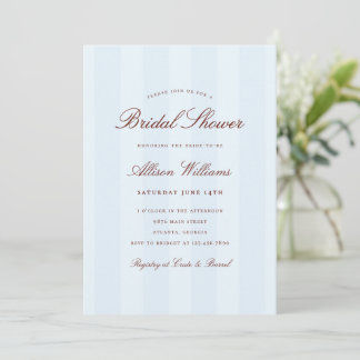 Invitation Simple Élégant Réception de Mariage à Rayures Bleu