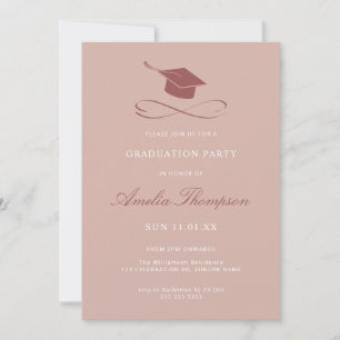 Invitation Simple Élégant Rose Cap Grad Party Graduation