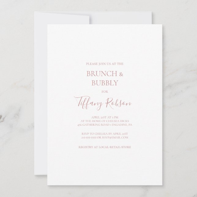 Invitation Simple Elegant Rose Gold Brunch et Bubbly Douche (Devant)