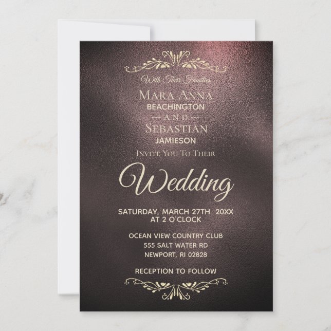 Invitation *~* Simple Elegant Rose Mariage d'Iridescente Or (Devant)