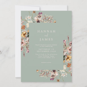 Invitation Simple Elegant Sage Green Botanique Floral Mariage