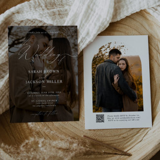 Invitation Simple élégant script moderne QR Code Mariage phot