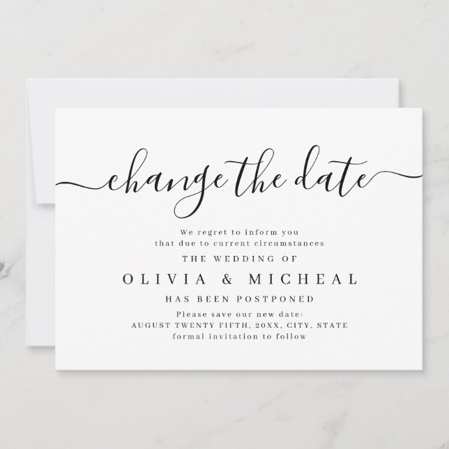Invitation Simple élégant script modifier le report de date (Devant)