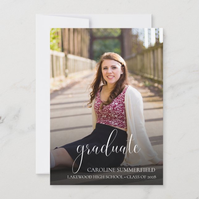 Invitation Simple Elegant Script Photo Graduation Party (Devant)