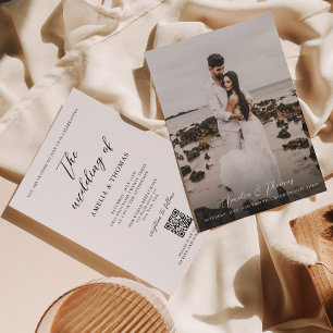Invitation Simple élégant script photo QR Code Mariage