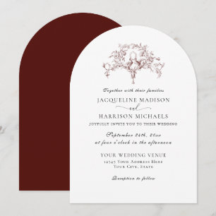 Invitation Simple Élégant Toile de Jouy Français Colombes Rou