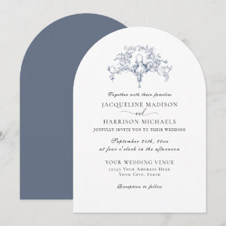 Invitation Simple Élégant Toile Française Bleu Marine Blanc C