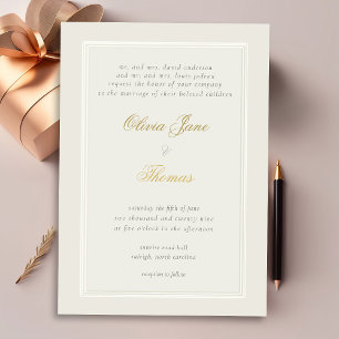 Invitation Simple Elegant traditionnel Frame Gold Ecru Mariag