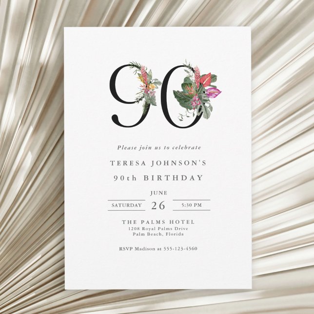 Invitation Simple Elégant Tropical 90e anniversaire (Available in both printed and instant download digital formats.)