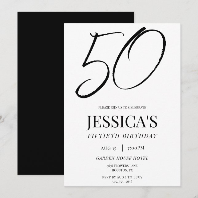 Invitation Simple Elegant Unisex 50th Birthday Party (Devant / Derrière)
