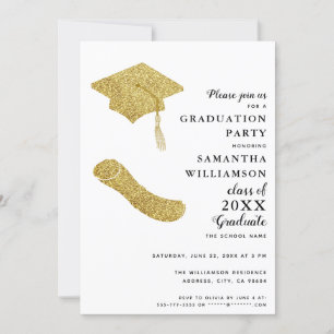 Invitation Simple Elegant White Black Gold Party