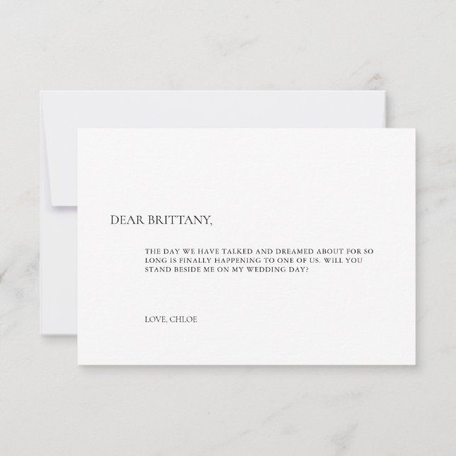 Invitation Simple Elegant White Bridesmaid Proposal Card (Dos)