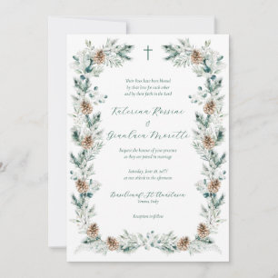 Invitation Simple Elegant Winter Greenery Mariage chrétien