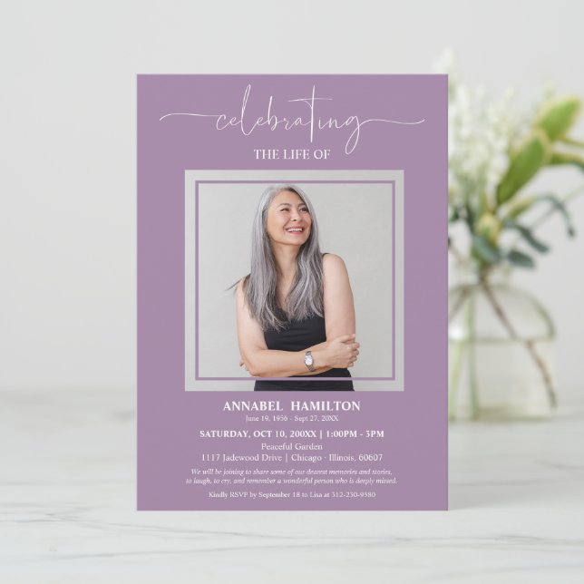 Invitation Simple élégante célébration de la vie Funéraire Ph (Debout devant)