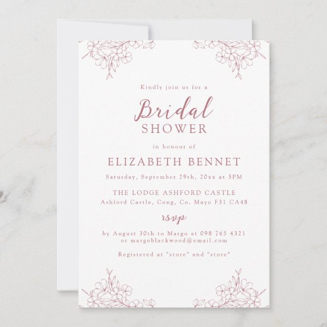 Invitation Simple Élégante Mini Cerise Rose Blossom Bridal (Devant)