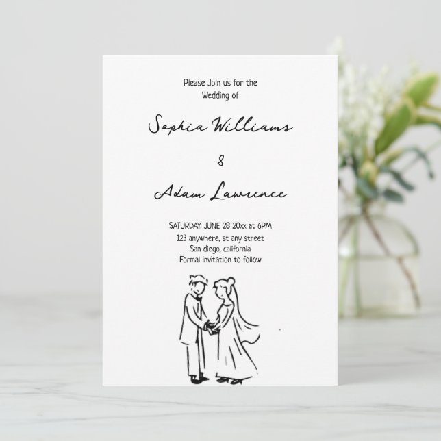 Invitation Simple elegent Hand Drawn Wedding (Debout devant)