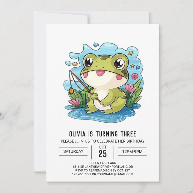Invitation Simple enfant grenouille numérique anniversaire (Devant)