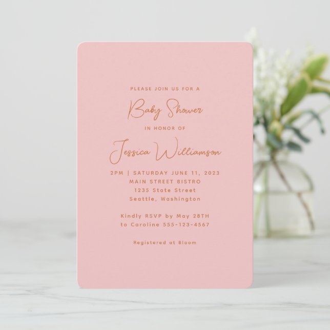 Invitation Simple esthétique Moderne Pastel Baby shower rose (Debout devant)