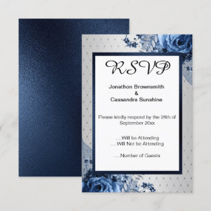 INVITATION SIMPLE ET ÉLÉGANT ARGENT DE MARINE FLORALE RSVP