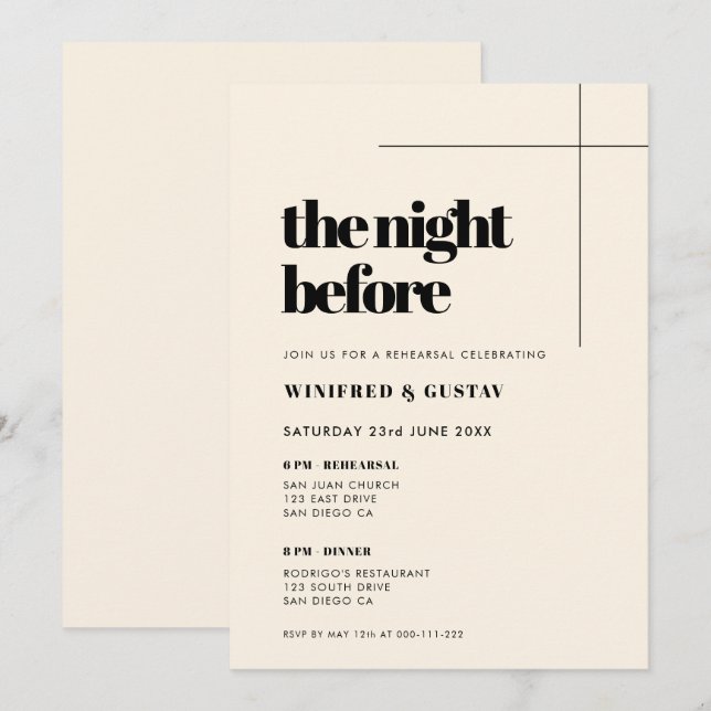 Invitation Simple et élégant La nuit avant la répétition (Devant / Derrière)