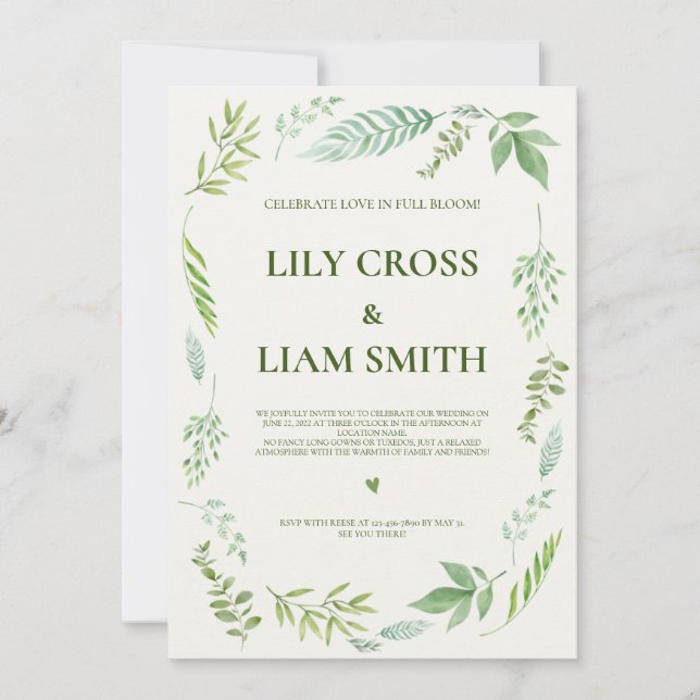 Invitation Simple Et Élégant Mariage De Verdure Rustique (Devant)