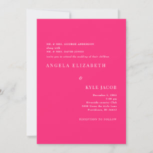 Invitation Simple et Élégant Rose Chaud Texte Blanc Mariage