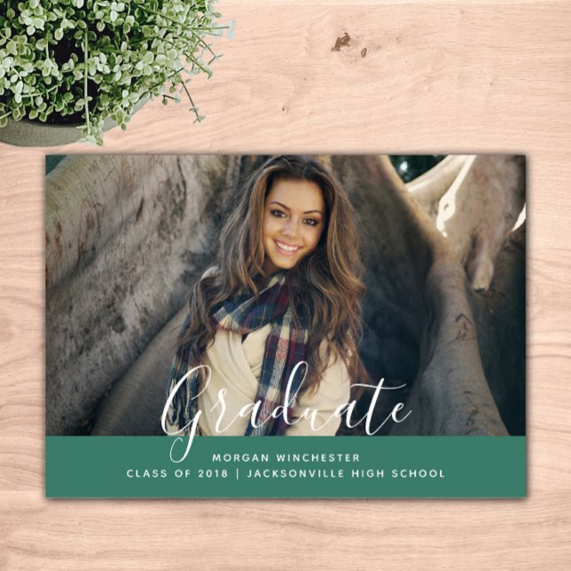 Invitation simple et élégant | Vert (Green Simple Elegant Graduation Announcement)