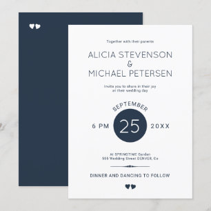 Invitation Simple et élégante marine bleu et blanc mariage