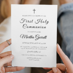 Invitation Simple et élégante White Girl First Holy Communion