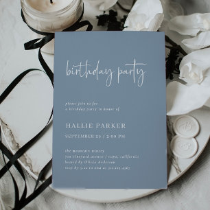Invitation Simple et moderne   Dusty Blue Anthday Party