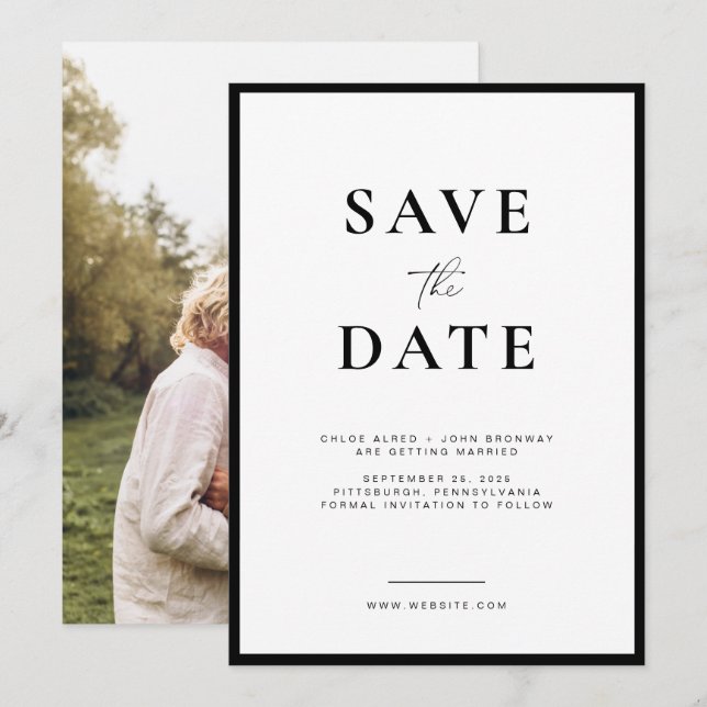 Invitation Simple et Moderne Save the Date avec Photo (Devant / Derrière)