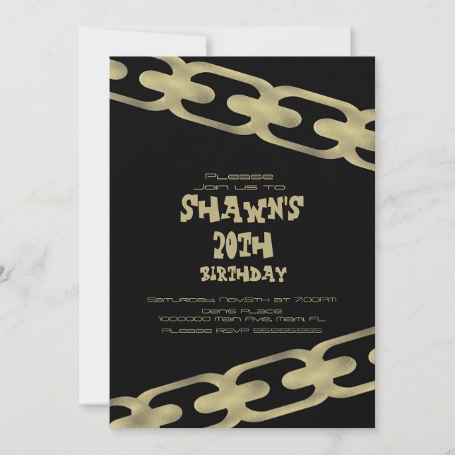 Invitation Simple Faux Gold Chain Adult Anniversaire Party No (Devant)
