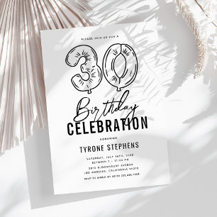 Invitation Simple Fête d'anniversaire 30 ans Noir & Blanc