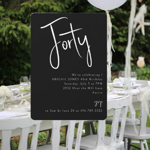 Invitation Simple fête d'anniversaire noir pour 40 ans