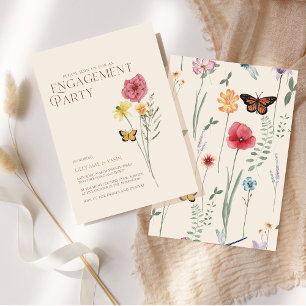 Invitation Simple Fête de Fiançailles aux Fleurs Sauvages Ros