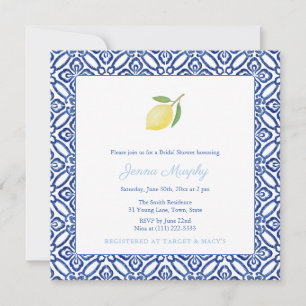 Invitation Simple Fête des mariées en carrelage bleu citron m